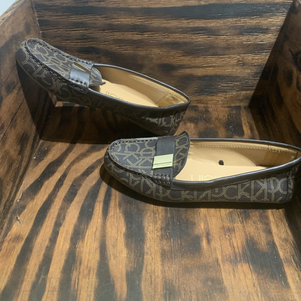 Calvin Klein Brown Monogram Slip-On Loafers